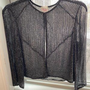Parker gun metal sequin beaded 3/4 sleeve short jacket in mint condition
